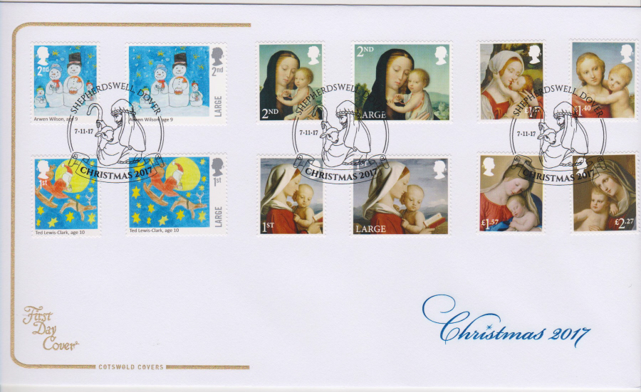 2017 Christmas FDC SET - COTSWOLD- Shepherdswell, Dover (Shepherd) Postmark - Click Image to Close